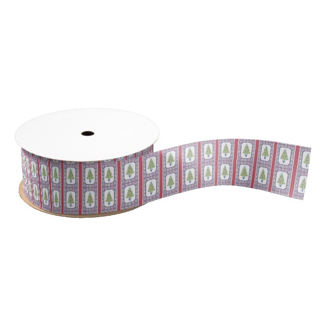 Watercolor Mahjong Christmas Tree Grosgrain Ribbon (Spool)