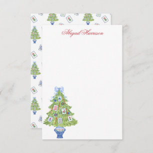 Watercolor Mahjong Christmas Tree Personalized Card