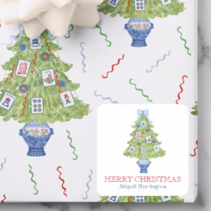 Watercolor Mahjong Christmas Tree Square Sticker