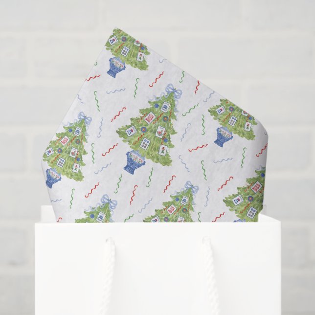 Watercolor Mahjong Christmas Tree Tissue Paper (Gift Bag)
