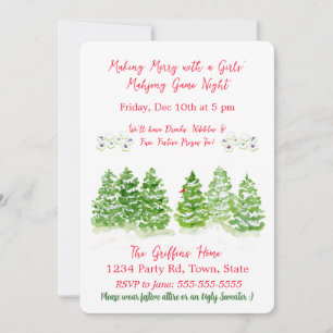 Watercolor MAHJONG Holiday Winter Trees Invitation