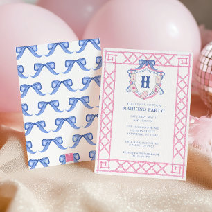 Watercolor Mahjong Monogram Crest Bamboo Party Invitation