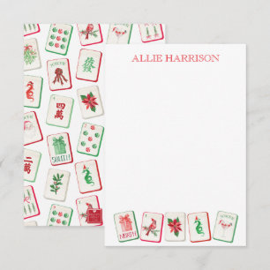 Watercolor Mahjong Red & Green Christmas Tiles Card