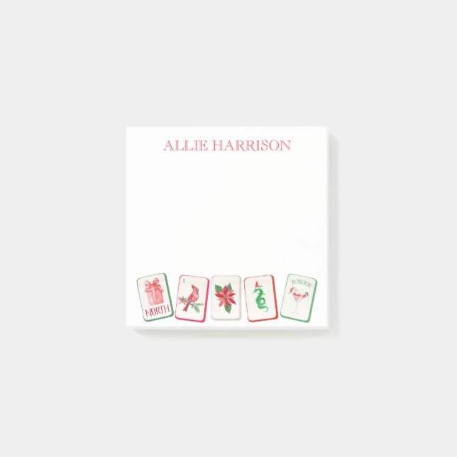 Watercolor Mahjong Red & Green Christmas Tiles Post-it Notes (Front)