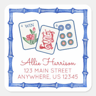 Watercolor Mahjong Tiles & Bows Enclosure Square Sticker