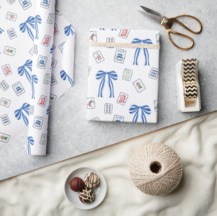 Watercolor Mahjong Tiles & Bows Wrapping Paper