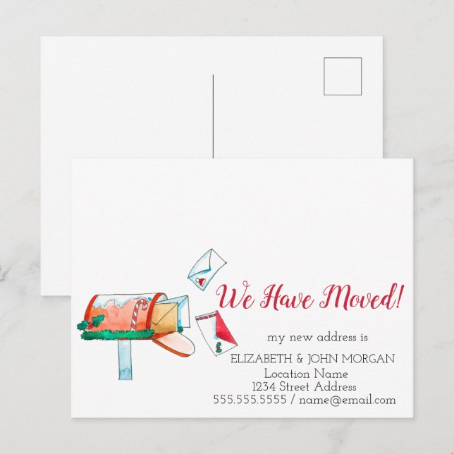 Watercolor Mailbox Christmas We Have Moved  Announcement Postcard (Front/Back)