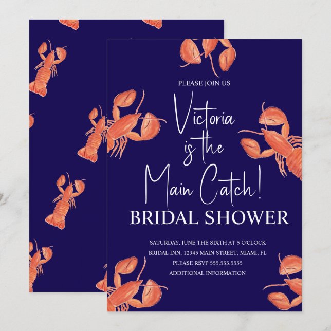 Watercolor Main Catch Lobster Bridal Shower Invitation (Front/Back)