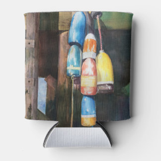 Watercolor Maine Lobster Buoy Coastal  Can Cooler