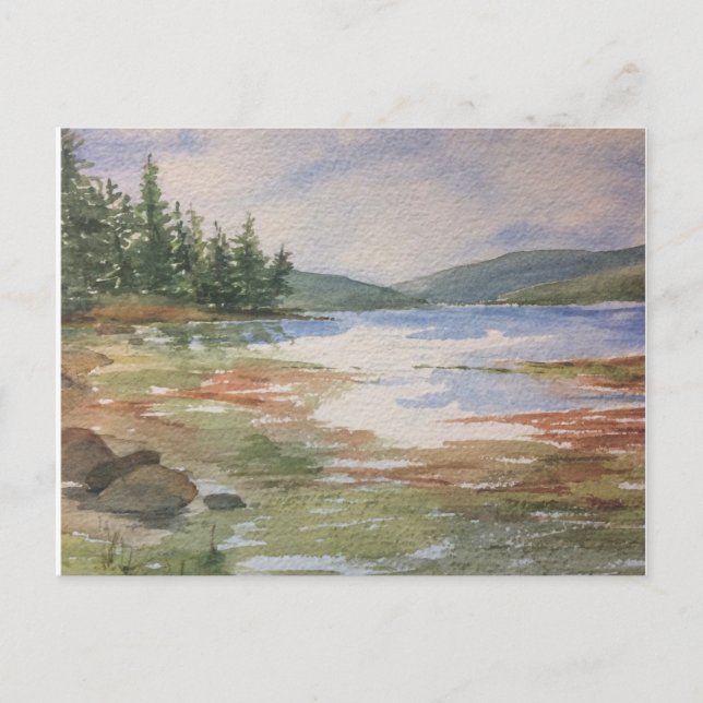Watercolor Maine Low Tide Coastline Postcard (Front)