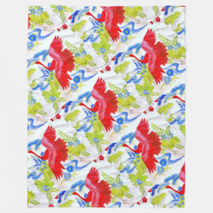 Watercolor Majestic Swans in Clouds Wings Spread  Fleece Blanket