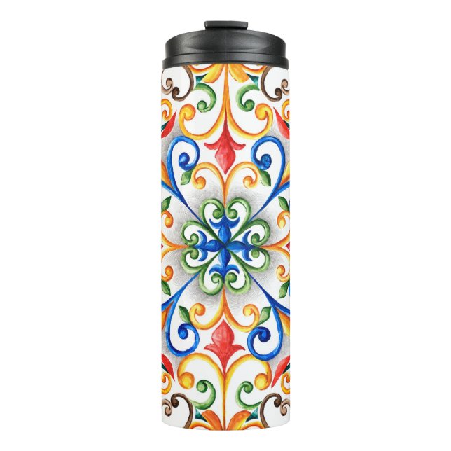 Watercolor majolica ornament thermal tumbler (Front)