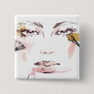 Watercolor Makeup Face 15 Cm Square Badge