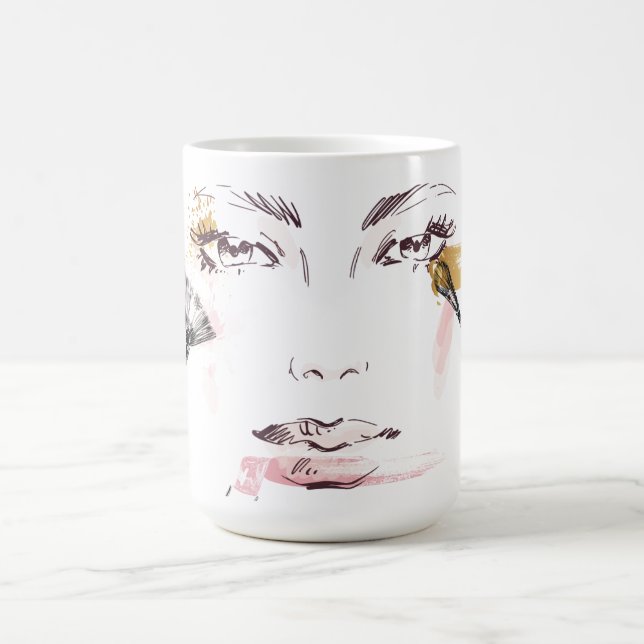 Watercolor Makeup Face Coffee Mug (Center)