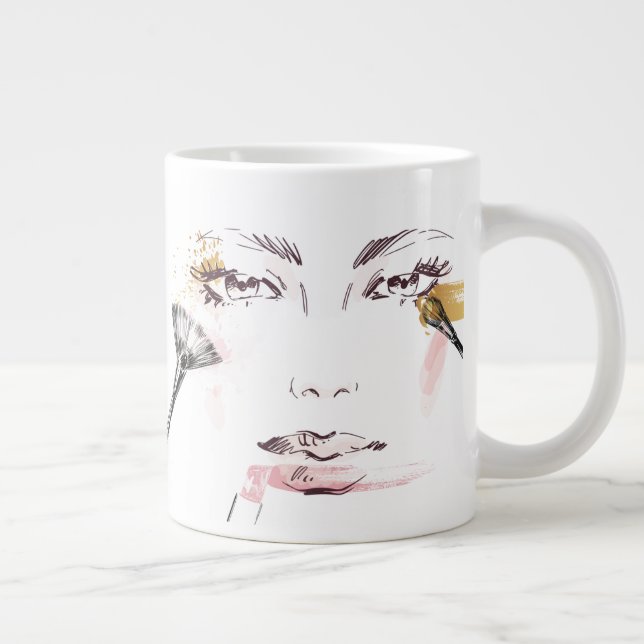 Watercolor Makeup Face Large Coffee Mug (Right)