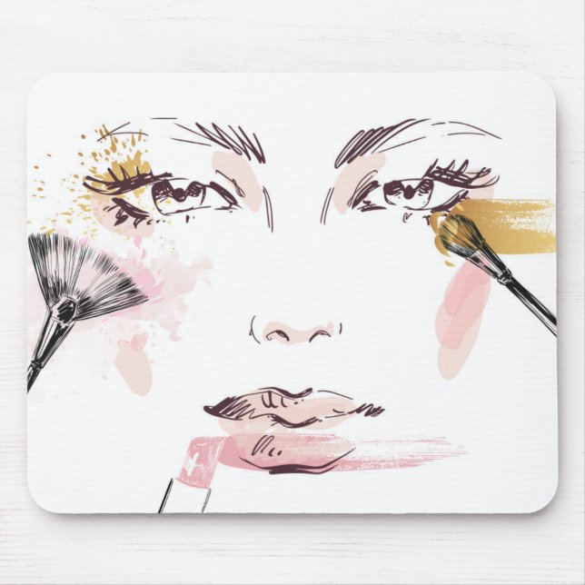 Watercolor Makeup Face Mouse Pad (Front)