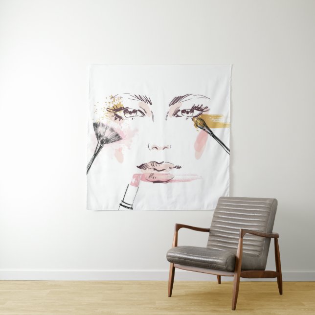 Watercolor Makeup Face Tapestry (In Situ)