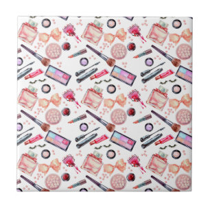 Watercolor Makeup Pattern Ceramic Tile