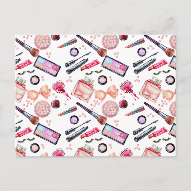 Watercolor Makeup Pattern Holiday Postcard (Front)