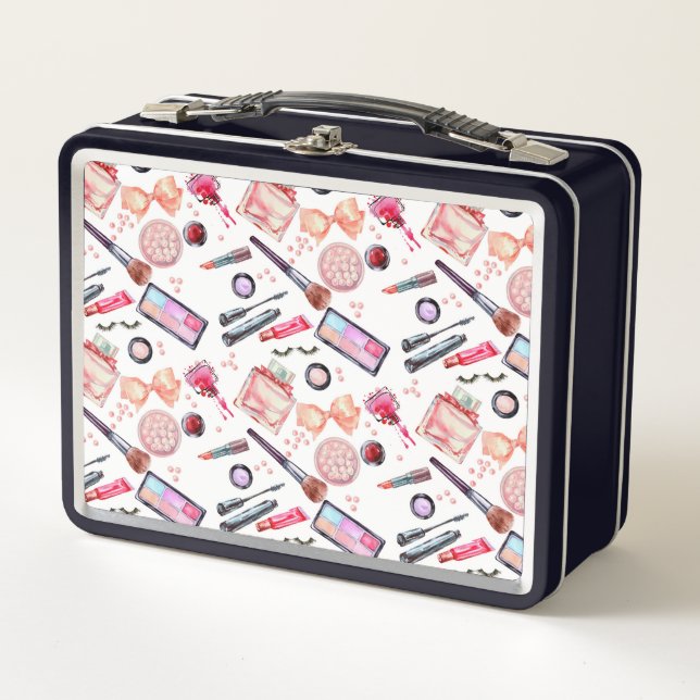 Watercolor Makeup Pattern Metal Lunch Box (Front)