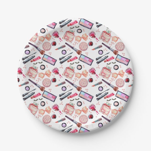 Watercolor Makeup Pattern Paper Plate (Front)