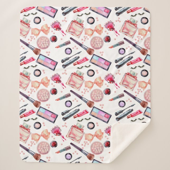 Watercolor Makeup Pattern Sherpa Blanket (Front)