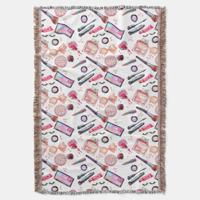 Watercolor Makeup Pattern Throw Blanket (Front Vertical)