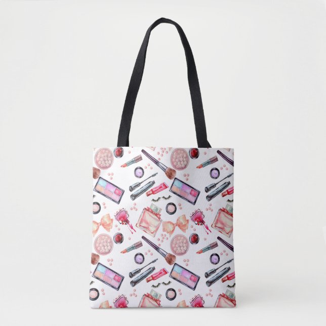 Watercolor Makeup Pattern Tote Bag (Front)