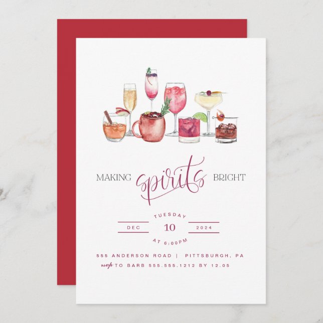 Watercolor Making Spirits Bright Party Invitation (Front/Back)