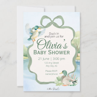Watercolor Mallard Duck Baby Shower Invitation
