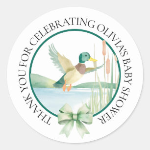 Watercolor Mallard Duck Baby Shower Sticker