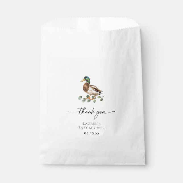 Watercolor Mallard Duck Baby Shower Thank You Favour Bag (Front)