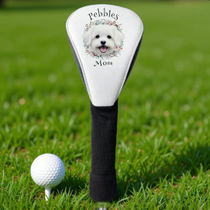 Watercolor Maltese and Floral Wreath Golf Head Cover