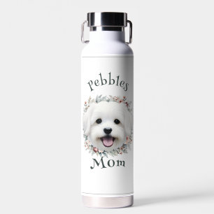 Watercolor Maltese and Floral Wreath Water Bottle