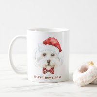 Watercolor Maltese Dog with Santa Hat Christmas