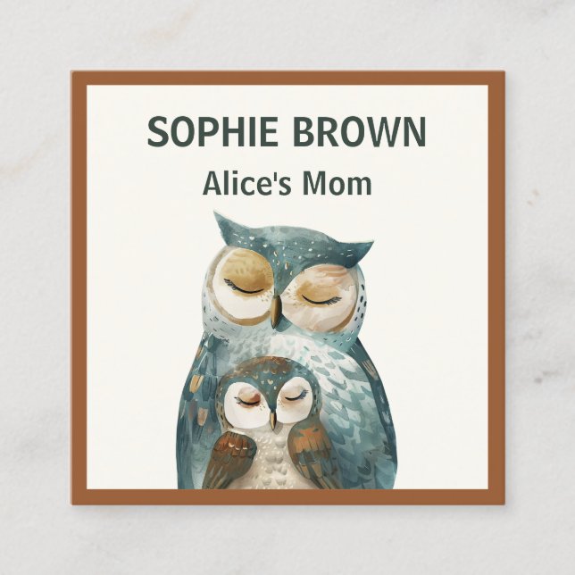 Watercolor Mama Owl& Owlet Mummy Calling Card (Front)