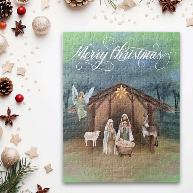 Watercolor Manager Nativity Christmas Scene  Jigsaw Puzzle (Creator Uploaded)