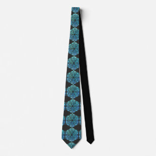 Watercolor Mandala Blue and Green Tie