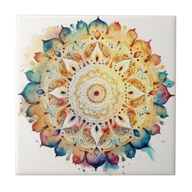 Watercolor Mandala Ceramic Tile (Front)