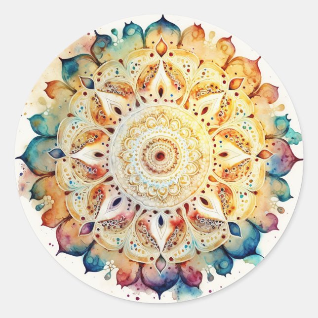 Watercolor Mandala Classic Round Sticker (Front)