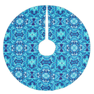 Watercolor Mandala Flower in Shades of Indigo Blue Brushed Polyester Tree Skirt