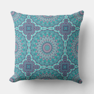 Watercolor Mandala in Teal and Purple Cushion