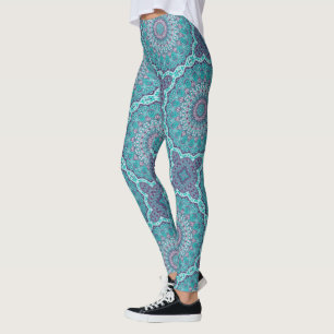 Watercolor Mandala in Teal and Purple Leggings