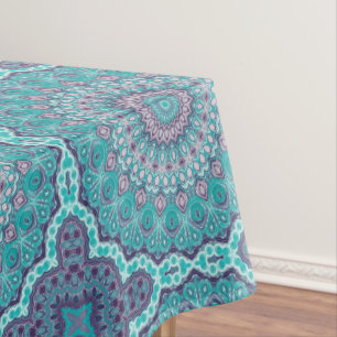 Watercolor Mandala in Teal and Purple Tablecloth