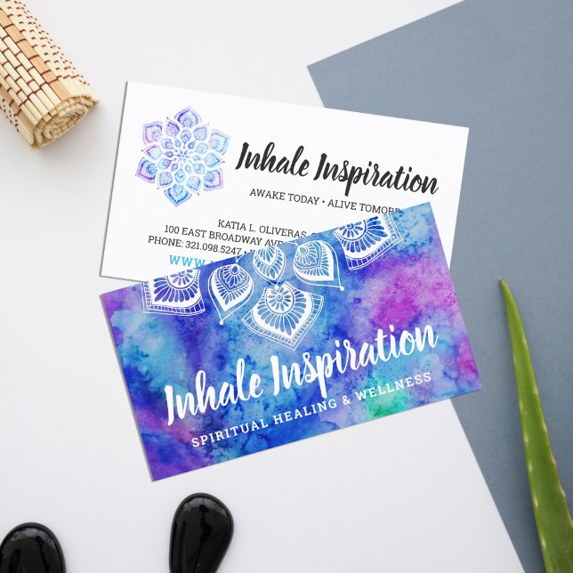 Watercolor Mandala Metaphysical Spiritual Yoga Business Card (Creator Uploaded)