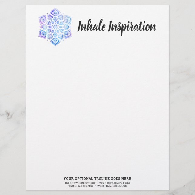 Watercolor Mandala Metaphysical Spiritual Yoga Custom Letterhead (Front)