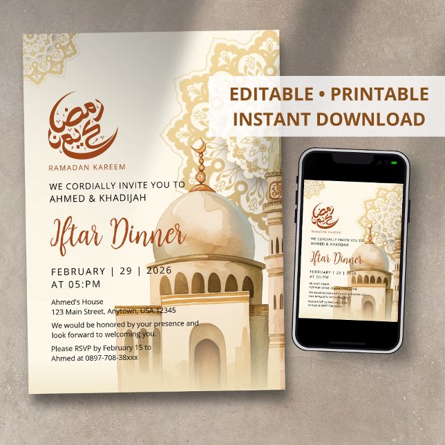 Watercolor Mandala Mosque Ramadan Iftar Invitation (Creator Uploaded)