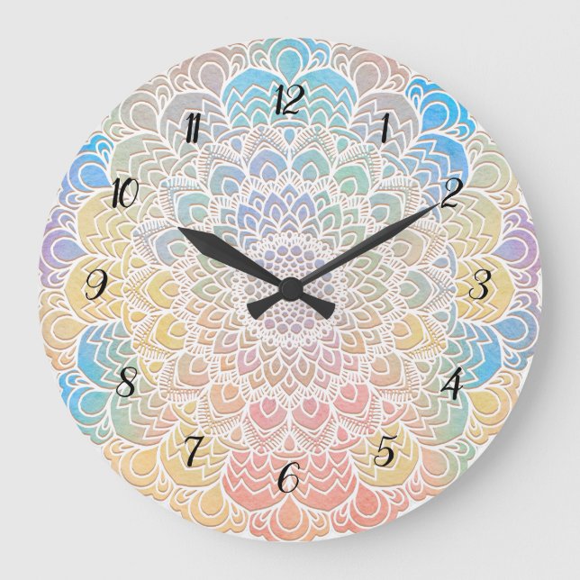 Watercolor mandala square wall clock (Front)
