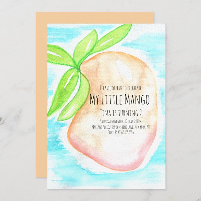 Watercolor Mango Hand Painted Tropical Invitation (Front/Back)