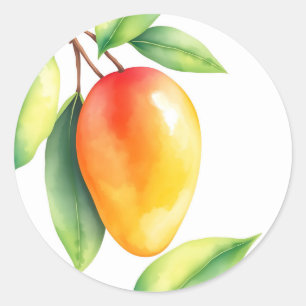 Watercolor Mango on White Background  Classic Round Sticker
